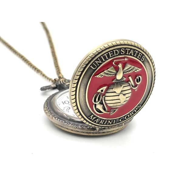 Marines Enamel Pocket Watch - USMC Gift, Military Keepsake Retirement Graduation - Picture 2 of 9